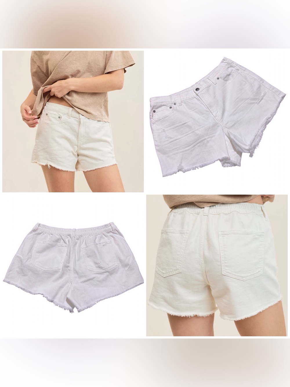 Aerie Daydream Frayed Hem Denim Shorts Distressed in Off-White Large NEW